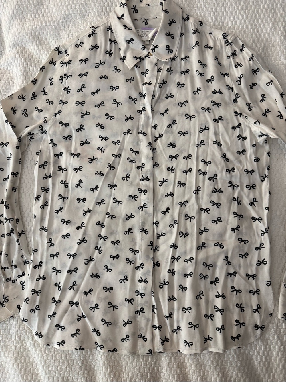 Zara Cream Button-Up Blouse with Black Bow Print